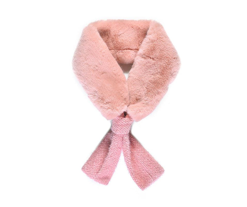 Pink Faux Fur and Knitted Tie Scarf