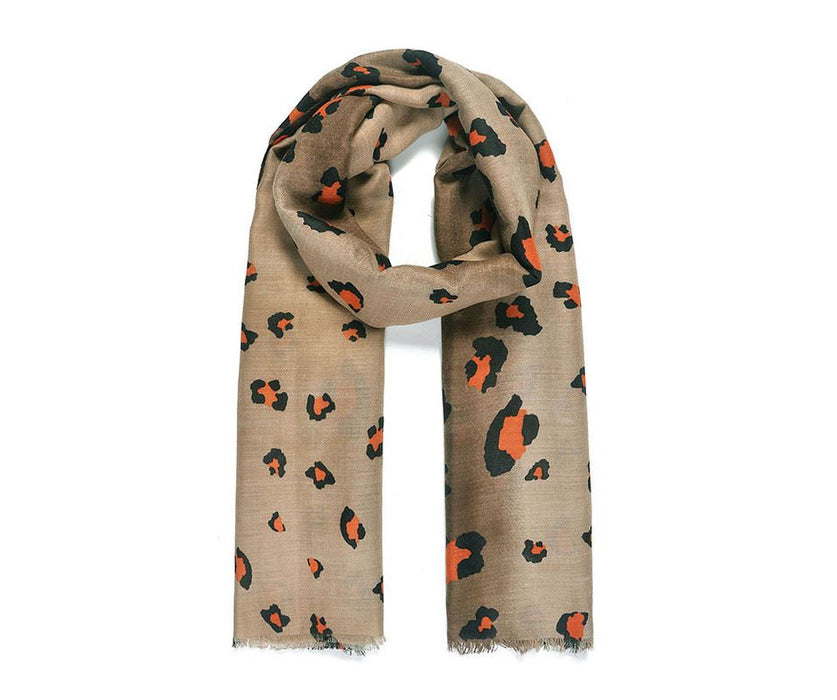 Brown/beige/green leopard print scarf