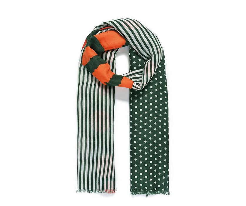Dark green/red dot and stripe scarf