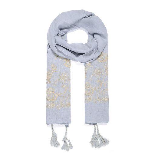 Grey sequin and embroidered scarf