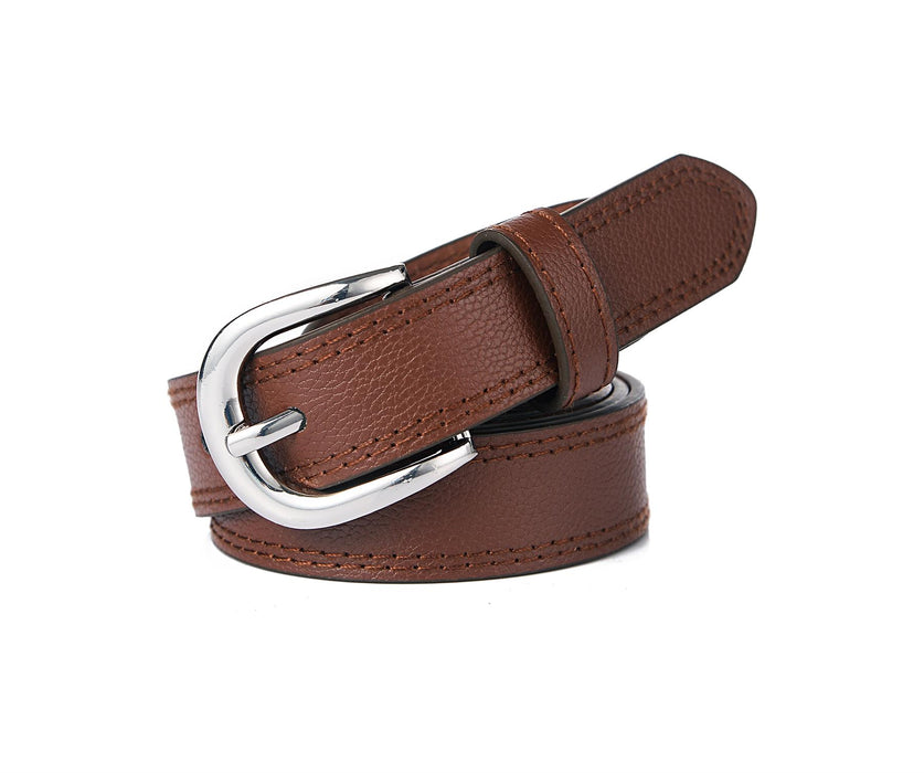 Brown classic silver buckle belt - S/M