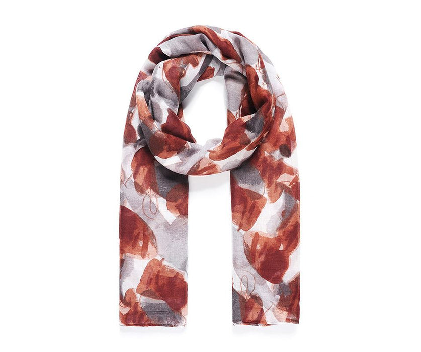 Brown painterly floral print scarf