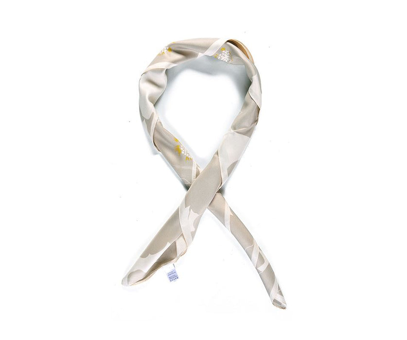 Beige Floral Silk-Like Square Scarf Scarf