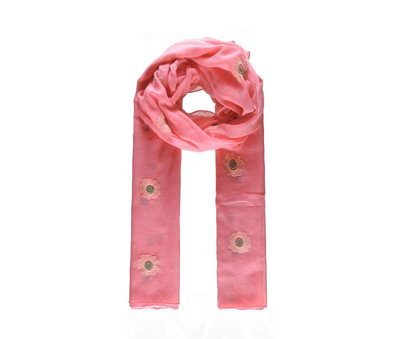 Pink blossom embroidered scarf
