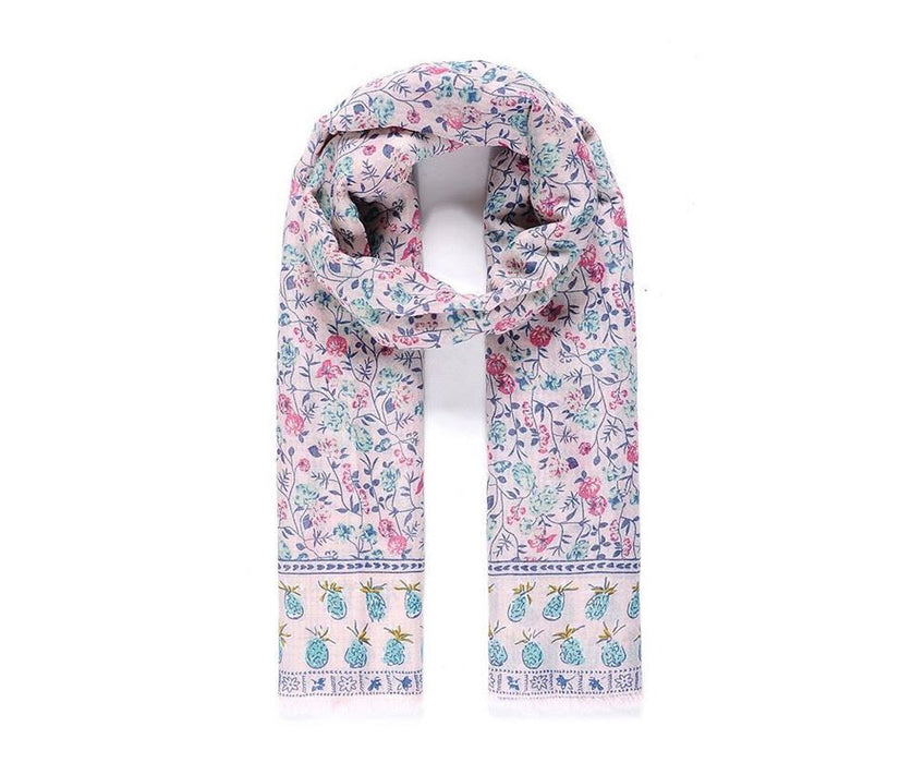 Pink pineapple floral print scarf