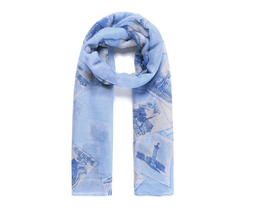 Blue postcard print scarf - Fable
