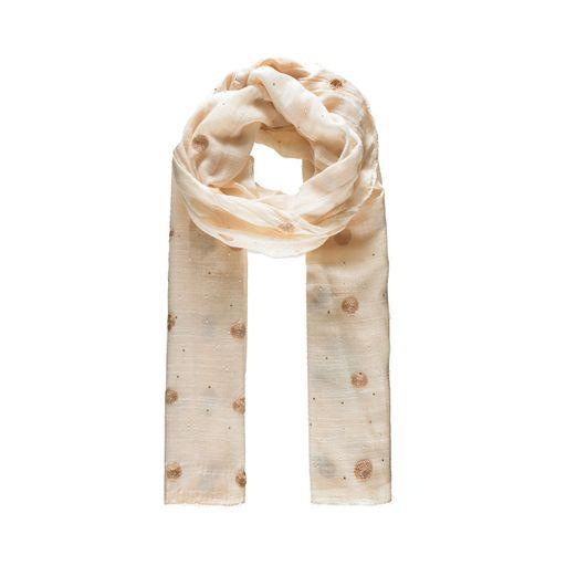 Beige embroidered and embellished scarf