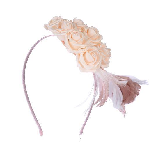 Beige rose and feather fascinator