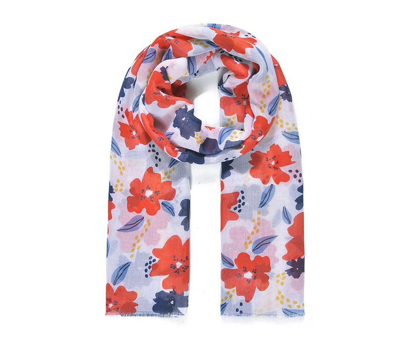 Blue/Red Contrast Floral Print Scarf